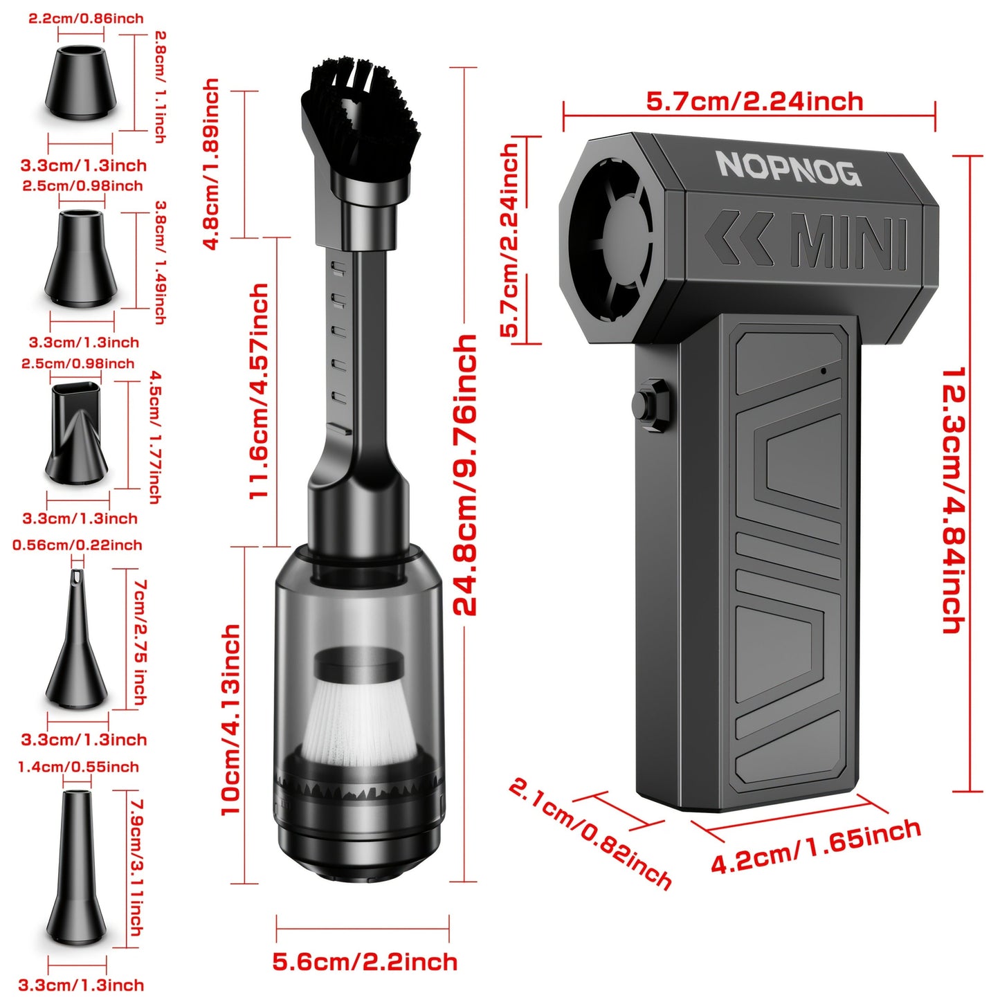 Mini Pistol-Grip Electric Air Duster with Six Nozzles and Optional Dust-Collection Bin Set