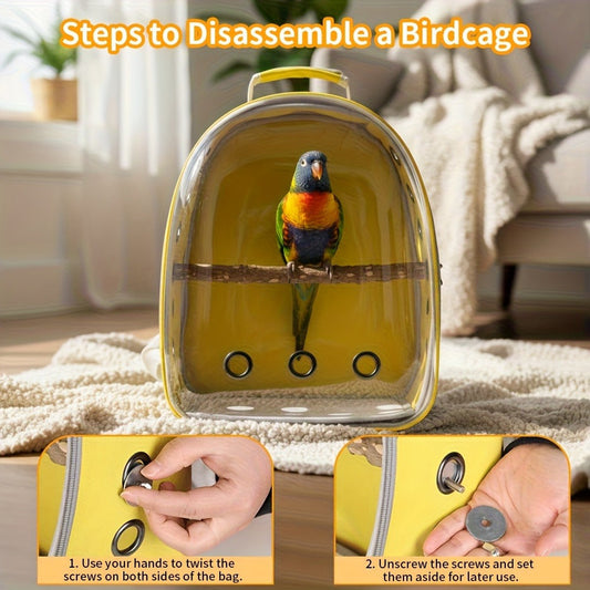 Bird Carrier Backpack Transparent Parrot Cage Backpack with Wooden Perch – Breathable Travel Shoulder Bag for Parrots, Magpies & Small Pet Birds, Outdoor Outing Carrier