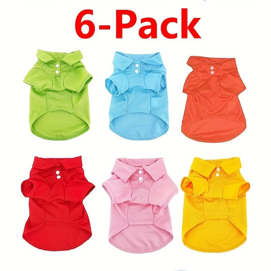 Dog Polo Shirt 6-Pack Collared T-Shirt Breathable Pullover – 100% Polyester All-Season Pet Outfit for Small Medium Dogs & Cats, Boy & Girl Puppy Kitten Apparel, Sizes XS to XL