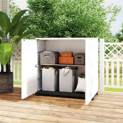 Outdoor Storage Cabinet with Doors & Metal Shelves | Resin