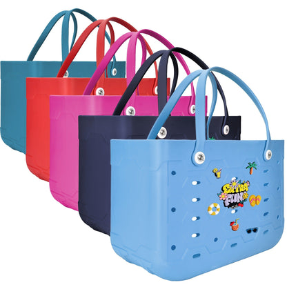 EVA Beach Bag for Women with Drainage Holes Waterproof Tote Bag Summer Outdoor Camping Shopping Travel Bag with Cute Decorations Multiple Colors S M L