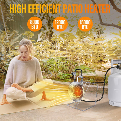 Round Propane Heater with Folding Stand, 8-Foot Hose, Regulator and Piezo Igniter Assembly