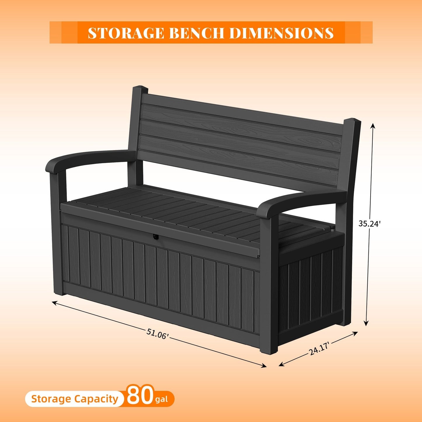 80-Gallon Outdoor Deck Storage Bench with Backrest, Armrests and Hidden Under-Seat Compartment in Two Colors