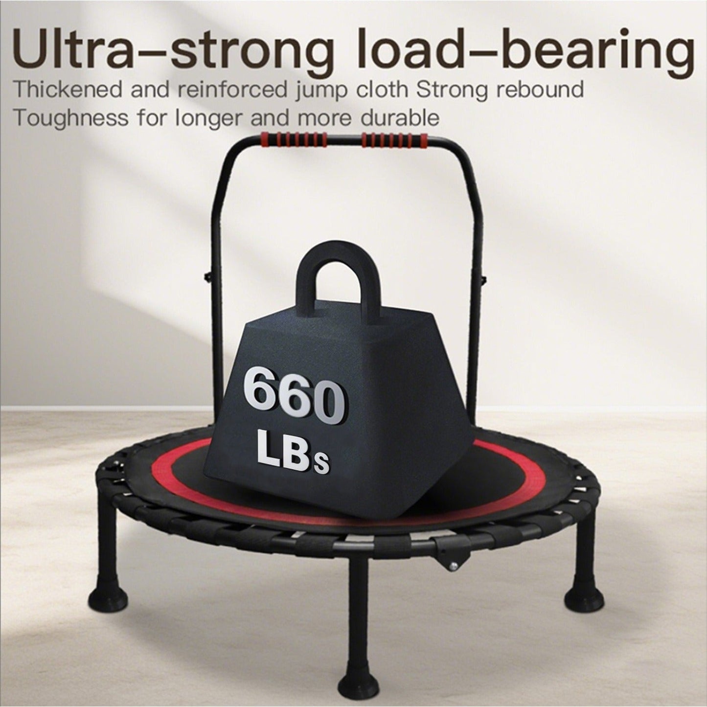 40-Inch Foldable Mini Trampoline with Adjustable Foam Handle, Bungee Straps and Three Colors