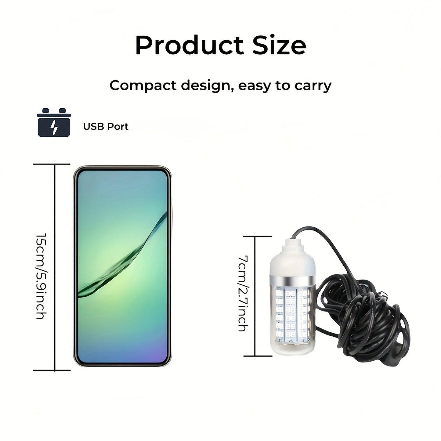 108-LED Underwater Fishing Light with USB Connector, 16.4-Foot Cable and Green or White Options