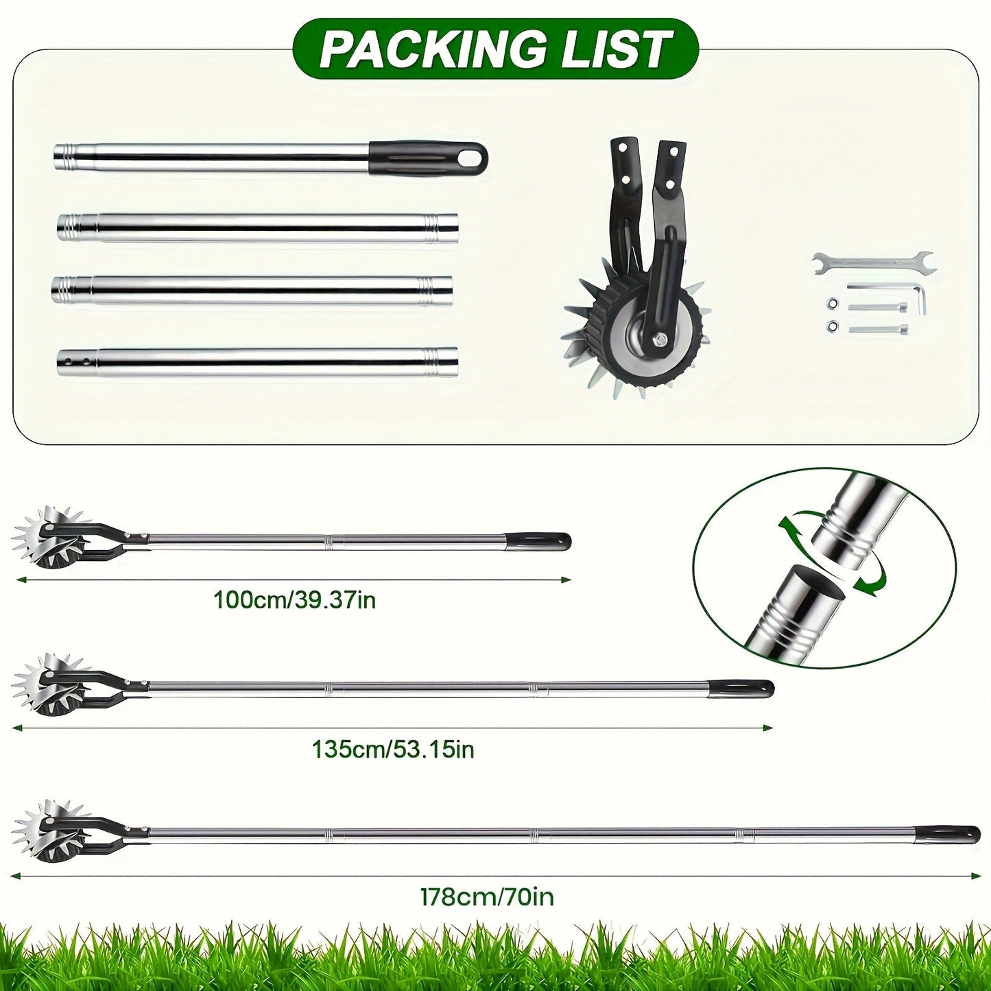 Manual Wheeled Lawn Edger with Rotary Cutting Wheel and Three- or Four-Section Adjustable Handle