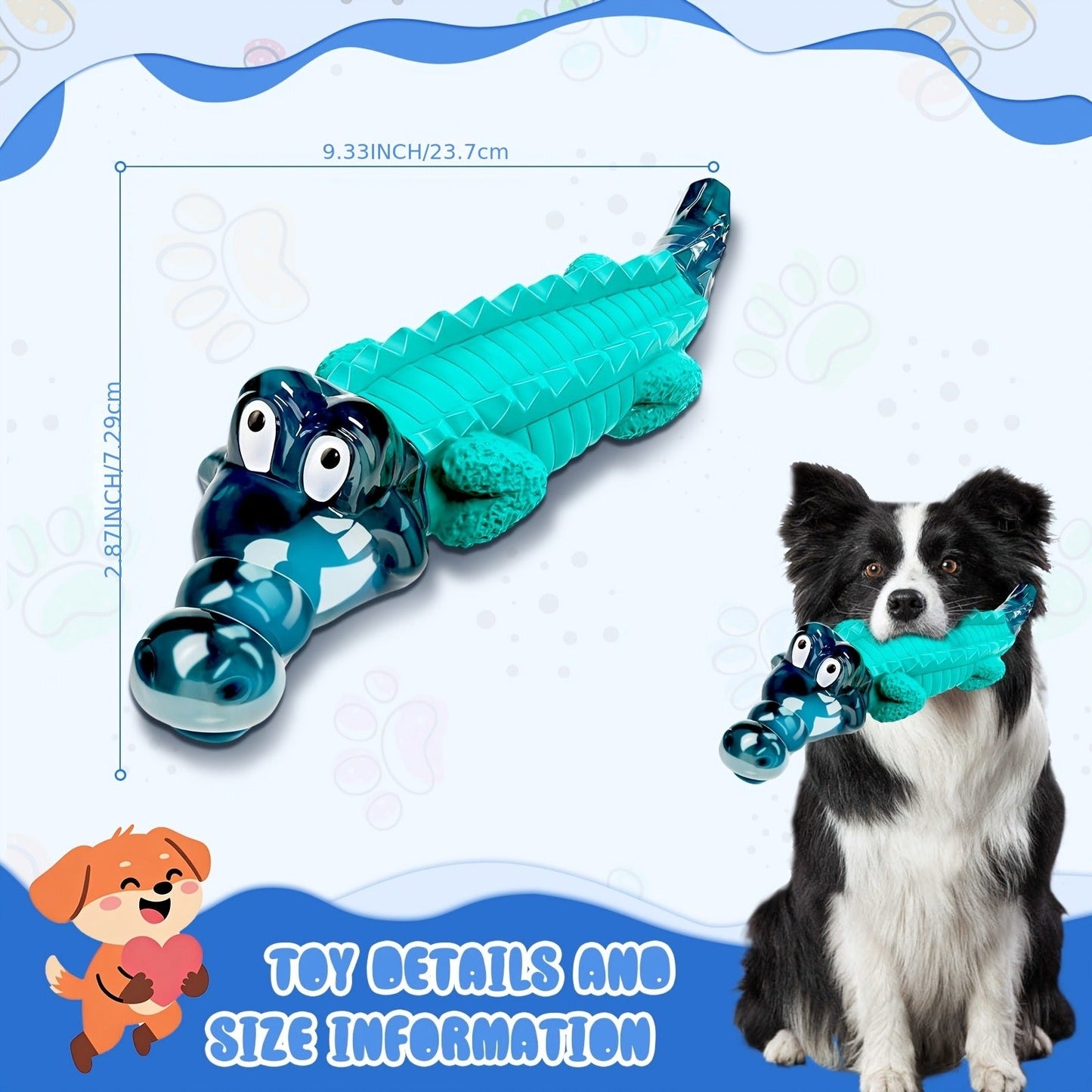 Dog Toy Blue Rubber Crocodile Chew Design with Milk Flavor, Raised Ridges and 20-100 lb Guidance