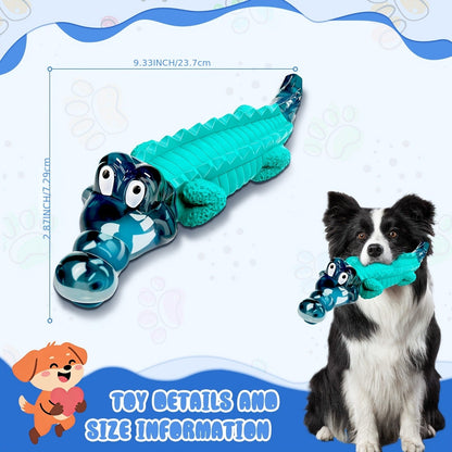Dog Toy Blue Rubber Crocodile Chew Design with Milk Flavor, Raised Ridges and 20-100 lb Guidance