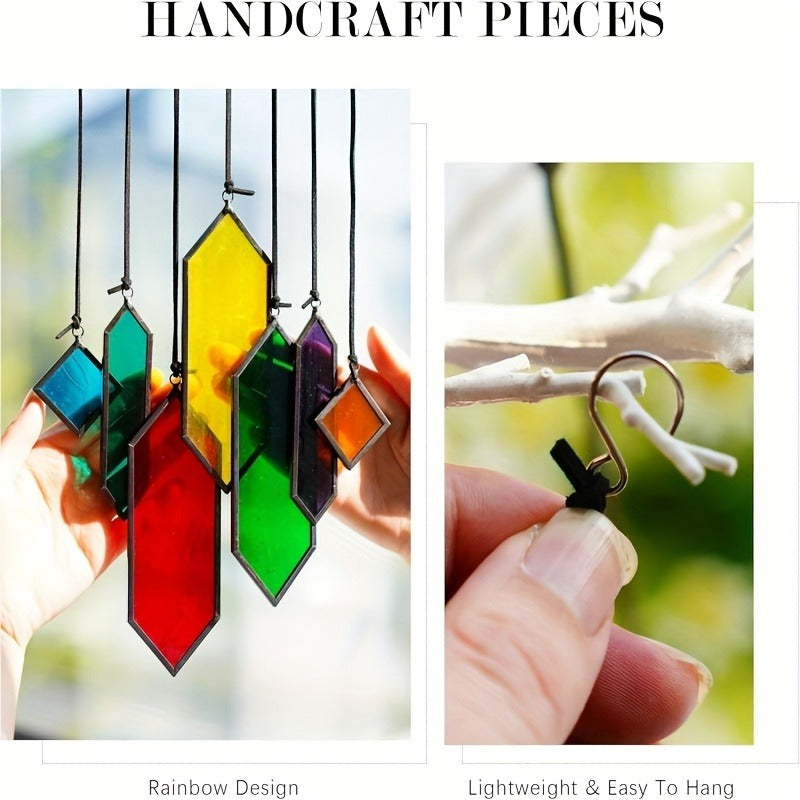 Hanging Geometric Color-Panel Suncatcher Ornament in Multicolor or Blue Checkout Options for Window and Garden Display