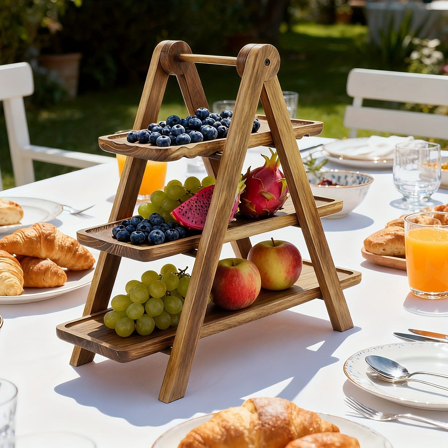 Cake Stand 3 Tier Wooden Serving Tray Farmhouse Dessert Display Cupcake Tower Bread Basket Collapsible Tiered Platter for Wedding Party Charcuterie