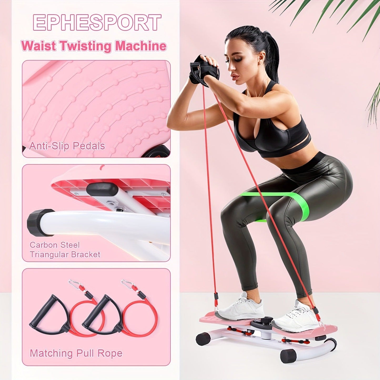 Fitness Equipment Waist Twist Stepper with Resistance Tubes, 360-Degree Pedal Motion and Three Options