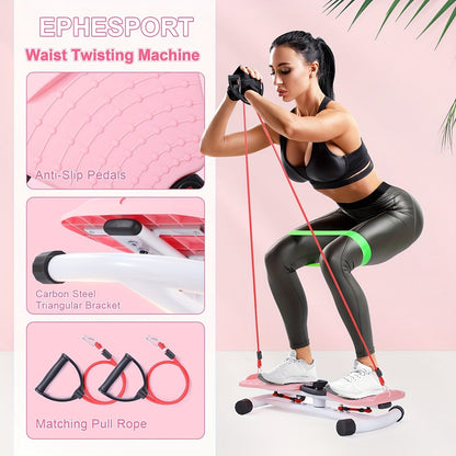 Fitness Equipment Waist Twist Stepper with Resistance Tubes, 360-Degree Pedal Motion and Three Options