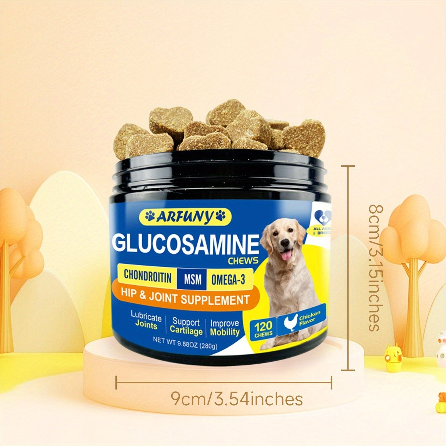 Dog Glucosamine Joint Supplement Chews 120ct | Chicken Flavor Soft Chews with Glucosamine, Chondroitin, MSM & Vitamins for Hip & Joint Health, Mobility Support for Dogs of All Sizes & Ages