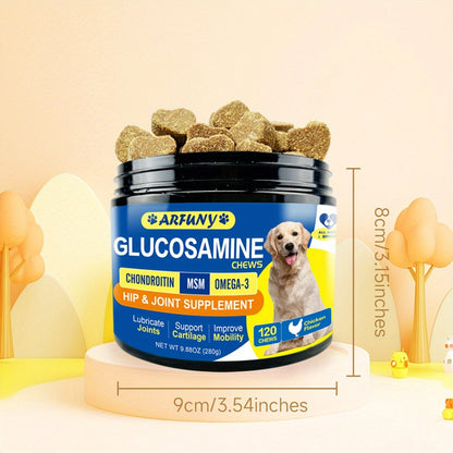 Dog Glucosamine Joint Supplement Chews 120ct | Chicken Flavor Soft Chews with Glucosamine, Chondroitin, MSM & Vitamins for Hip & Joint Health, Mobility Support for Dogs of All Sizes & Ages