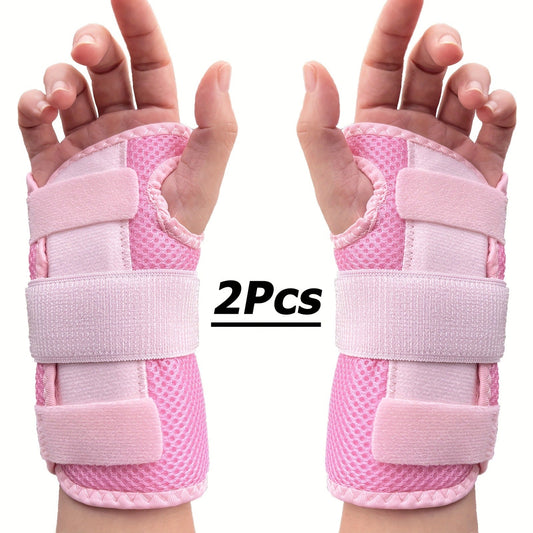 Wrist Brace with Double Splint Support & Triple Compression – 1 Pair Breathable Hook-and-Loop Wrist Guard for Sports, Daily Wear & Injury Recovery, Unisex, Pink / Rose Red / Blue