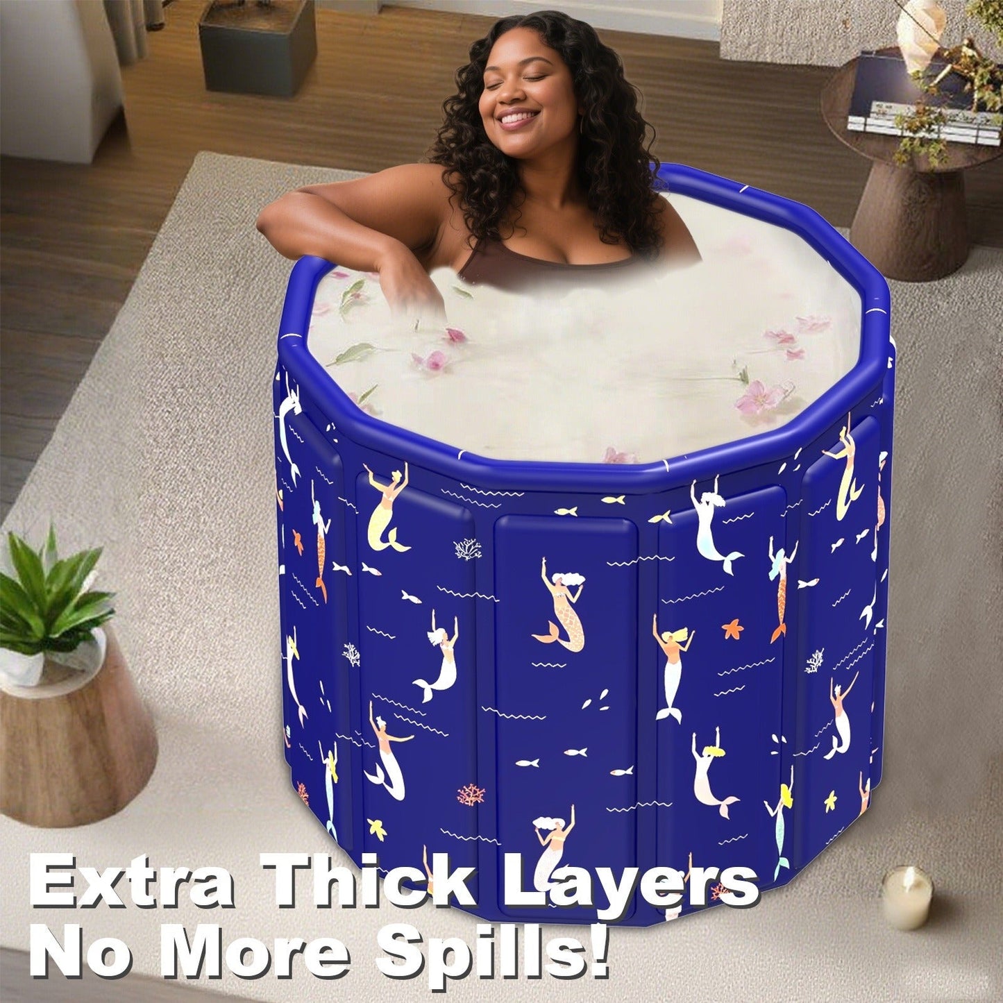 Foldable Bathtub 130 Gallon XL Deep Soak Tub for Adults – Ice Bath & Hot Spa, Indoor Outdoor, One-Piece Fold-Flat Design 31.5"x31.5"x26"