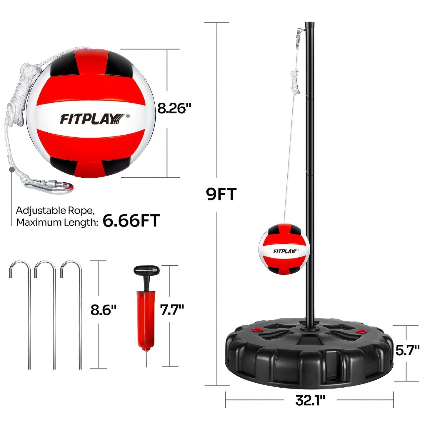 Portable Tetherball Set with Ball Rope & Pole – Heavy Duty Outdoor Backyard Lawn Beach Game for Kids Adults
