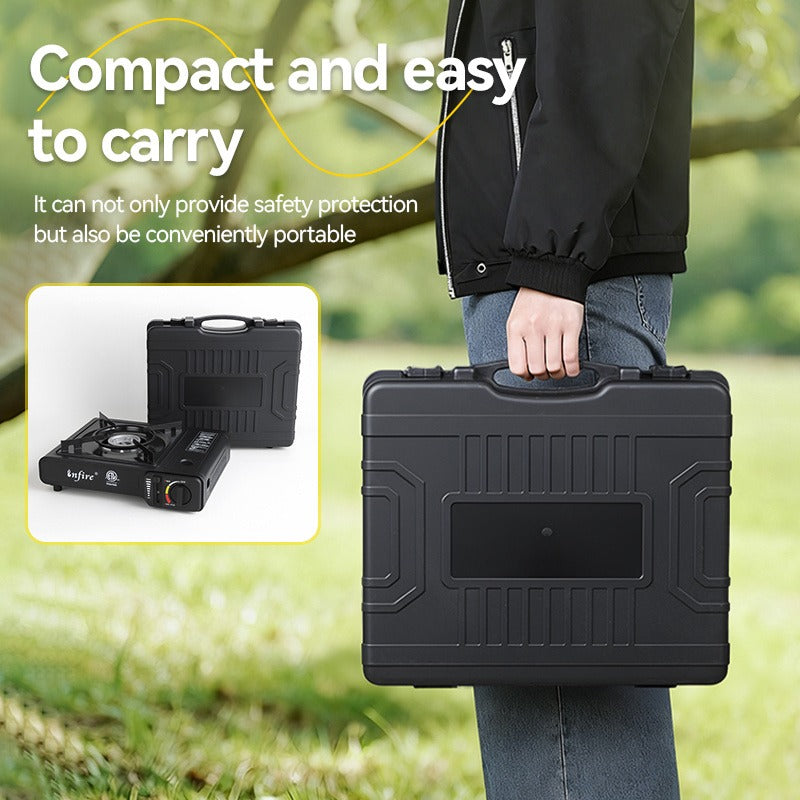 Black Single-Burner Butane Tabletop Camping Stove with Carrying Case, Adjustable Knob and US-Spec Option