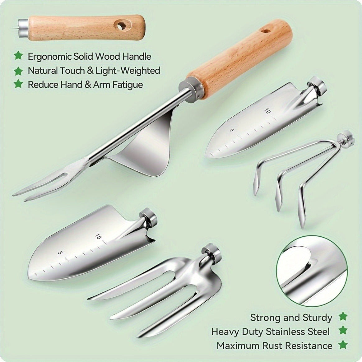 Gardening Kit 9-Piece with Gloves & Carry Bag | Heavy Duty Rust-Resistant Garden Tool Set Trowel Weeder Pruner Rake | Planting Gift for Women Men Beginners
