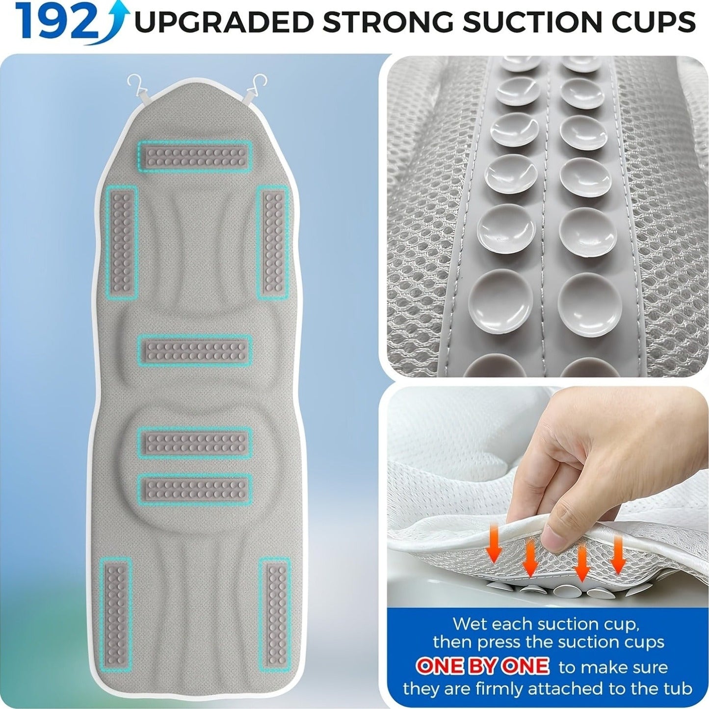 White Full-Body Bathtub Cushion in 52 × 16-Inch Size with 5D Air Mesh and Suction-Cup Backing