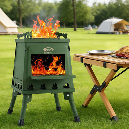 Foldable Wood Burning Camp Stove, Portable Outdoor Cooking Rocket Stove for Camping, Hiking, Picnics, BBQ & Travel – Compact Pot Stove for Wild Cooking