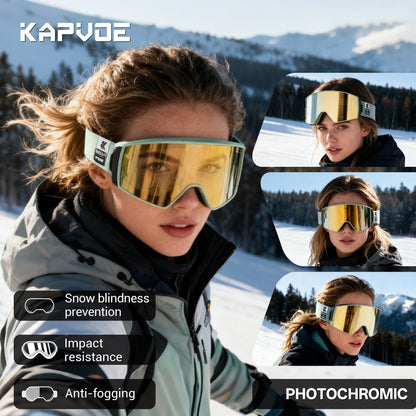 KAPVOE Ski Goggles with Magnet-Attached Interchangeable Lens Interface and Seven K721 Color Codes