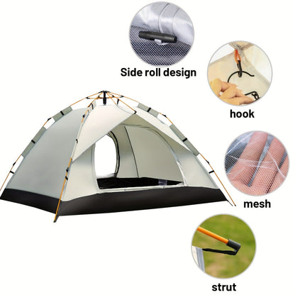 Camping Tent Cloud-Gray Pop-Up with Two Doors, Optional Mesh Windows and Two Source Dimensions