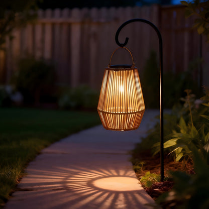 Solar Outdoor Lights Bohemian Bamboo Hanging Lanterns, Warm White, 1/2/4 Piece Sets for Patio Decor