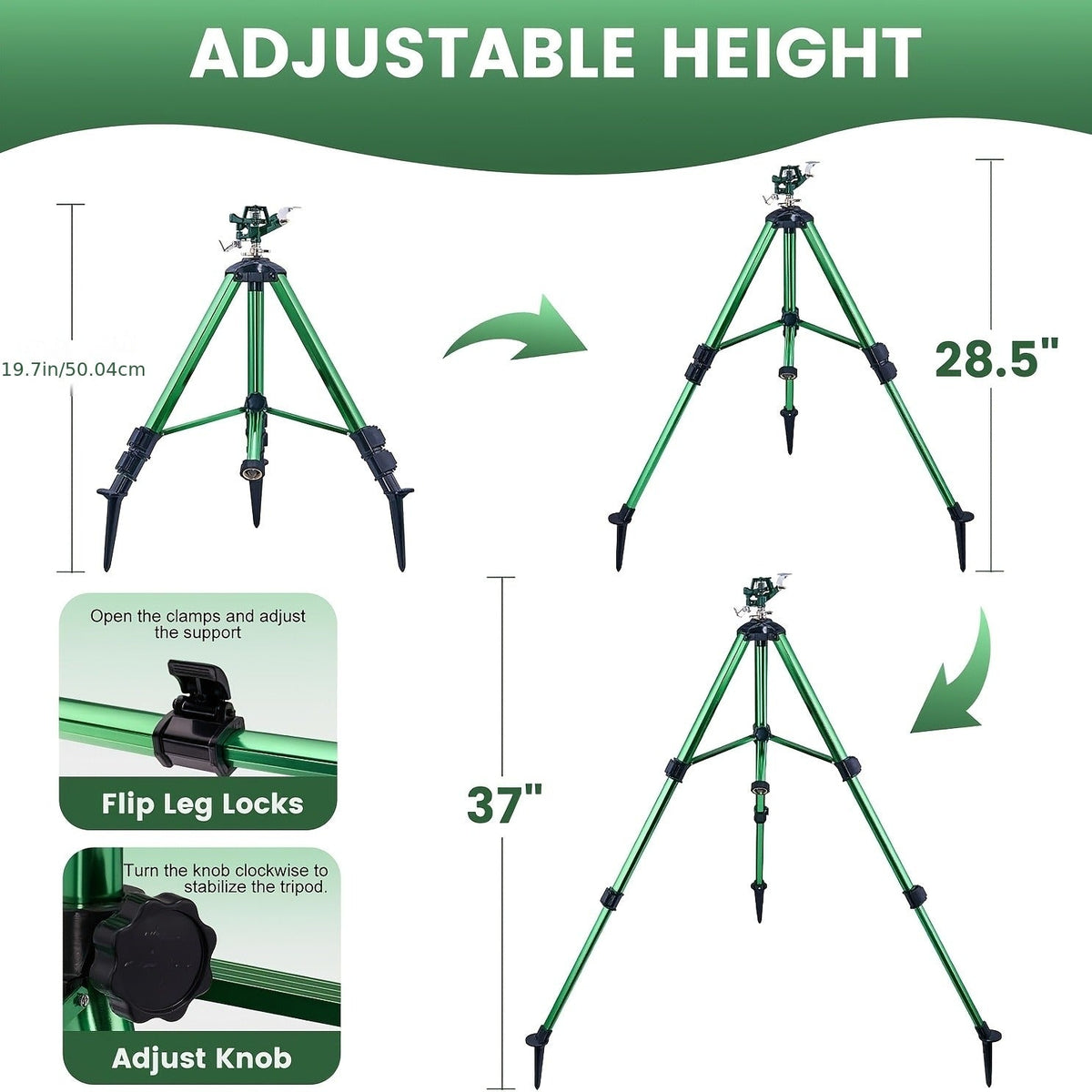 Impact Sprinkler Tripod 360° Zinc Head Lawn Yard Irrigation Flip Lock, for Garden, Lawn and Yard Watering