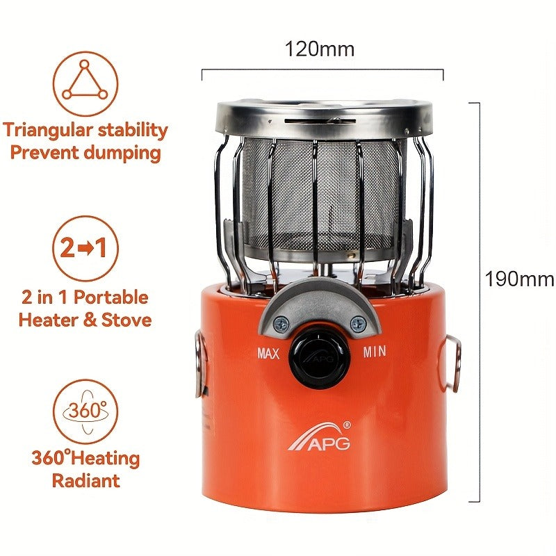 Portable Propane Camping Heater Stove 2-in-1 with Temperature Control, Compact Outdoor Cooking & Heating Unit, BPA-Free Metal
