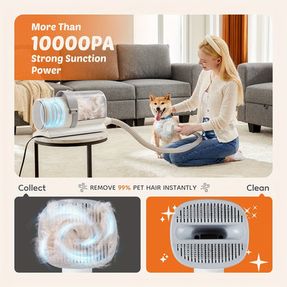 Pet Grooming Vacuum Kit, Five-in-One Suction System with Clippers, Six Guide Combs and Two Color Options