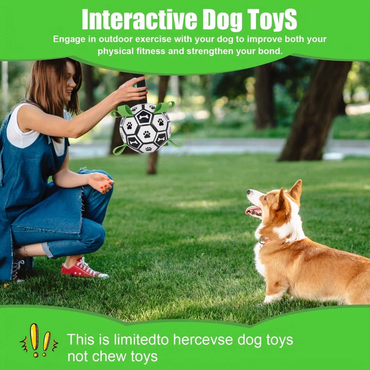 Dog Toy Soccer Ball with Grip Straps in 6 or 7.25-Inch Sizes for Tug, Fetch and Water Play