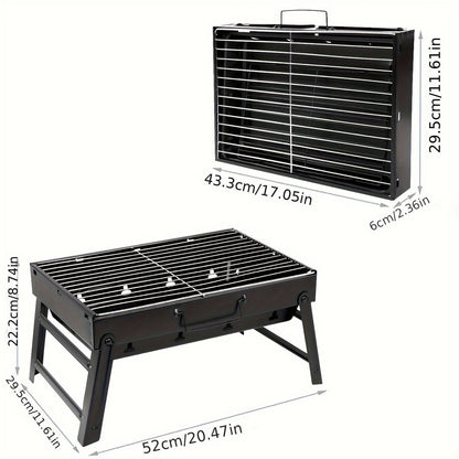 Folding Charcoal Grill with Rectangular Black Body, Layered Grate, Charcoal Mesh and Pull-Out Tray