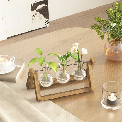 Heart-Shaped Glass Propagation Vase with Removable Bottle and 11-Inch Folding Wooden Display Stand