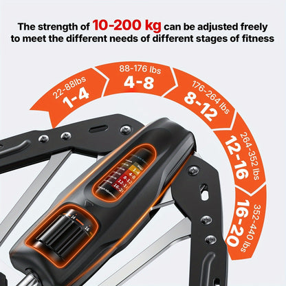 Fitness Equipment Hydraulic Chest Expander with Adjustable 10-200 kg Resistance and Digital Rep Counter