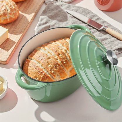 Dutch Oven Enameled Cast Iron 4.5QT with Lid & Dual Handles – Oval Non-Stick Enamel Coating for Bread Baking Soups Stews Braising | Stovetop to Oven Safe 500°F 5 Colors Available