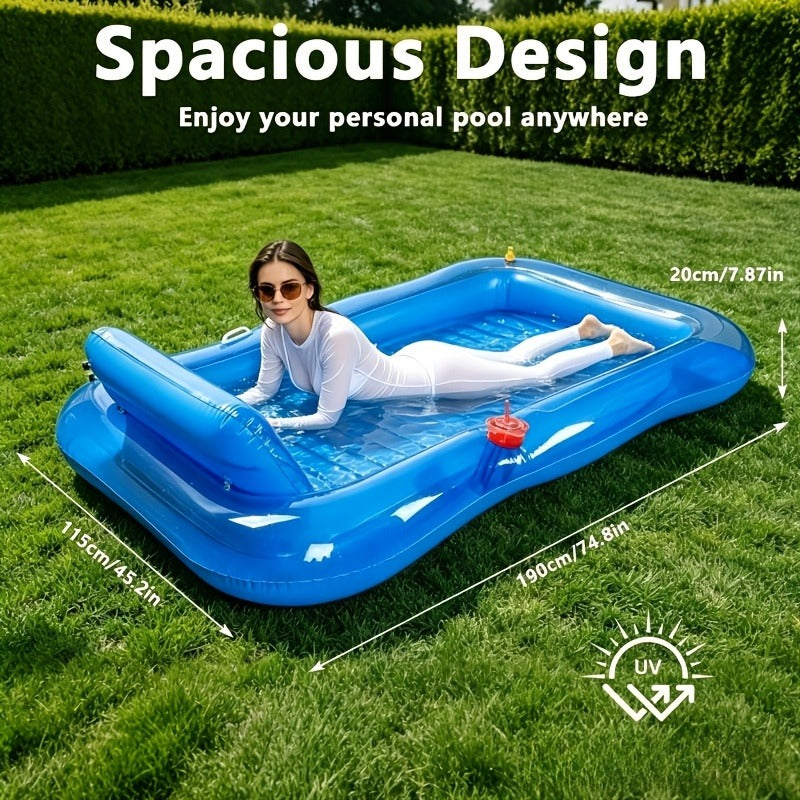 Pool Float Tanning Lounger, 74.8 x 45.2 Inches with Sprinkler Rim, Pillow, Cup Holder and Repair Patches