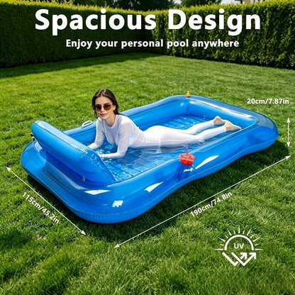 Pool Float Tanning Lounger, 74.8 x 45.2 Inches with Sprinkler Rim, Pillow, Cup Holder and Repair Patches