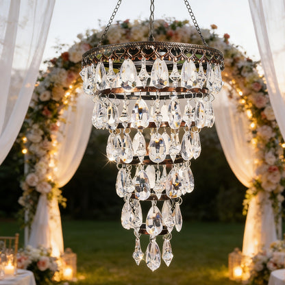 Solar Outdoor Lights 54-LED Hanging Crystal Chandelier in 6-Tier, Oval or Round Style for Gazebo Decor