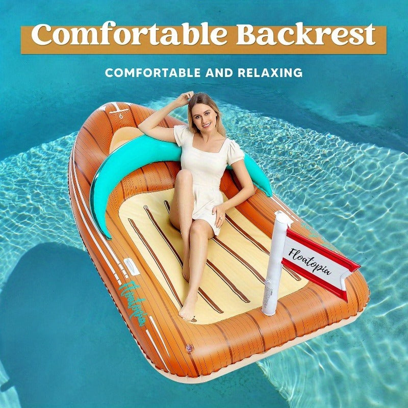 Giant Inflatable Boat Pool Float with Cooler | 8-Foot 2-Person Raft Lounge Float for Pool Beach Lake Summer Party