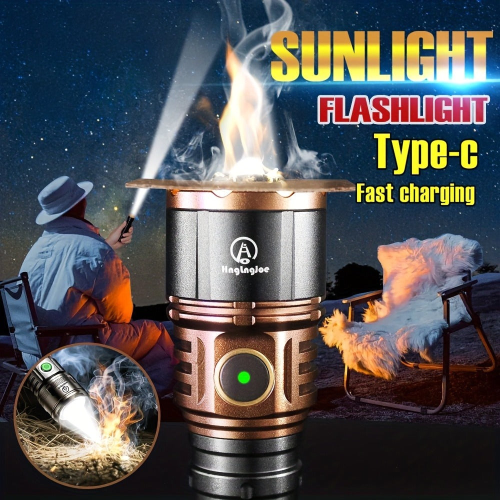 Flashlight 4500-Lumen Zoomable Fresnel Lens Torch with 21700 Battery in Golden or Red Upgrade Editions