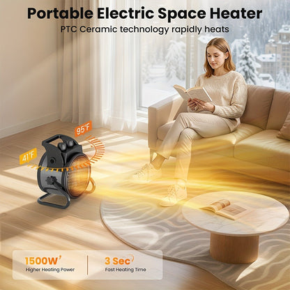 1500W Round Portable Space Heater with Two Top Controls, 90° Adjustable Stand and Remote Option