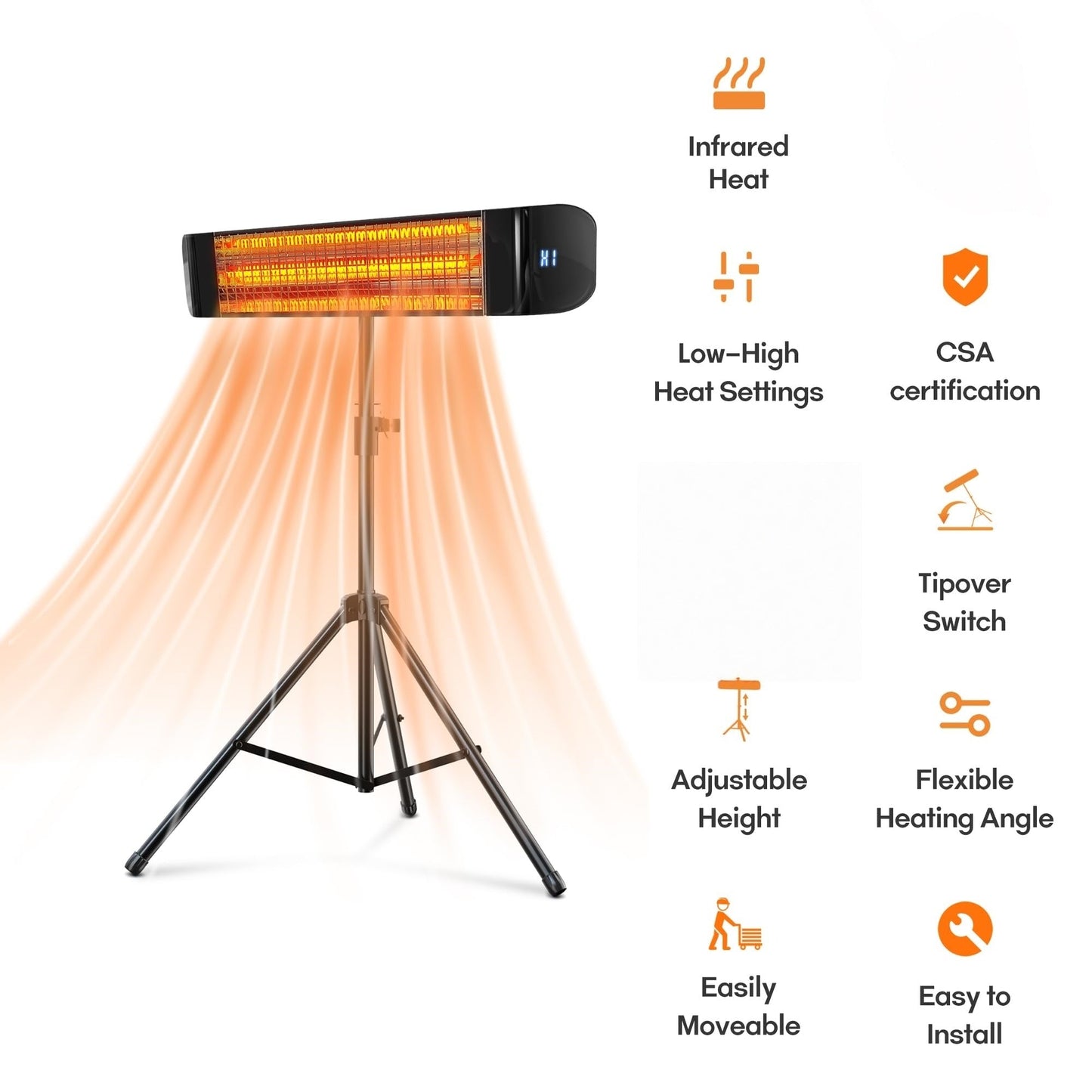 Infrared Outdoor Heater 1500W, 3-in-1 Wall Mounted, Ceiling & Tripod Electric Patio Heater for Indoor & Outdoor Use – Weatherproof Radiant Heat for Patio, Garage, Deck, Backyard