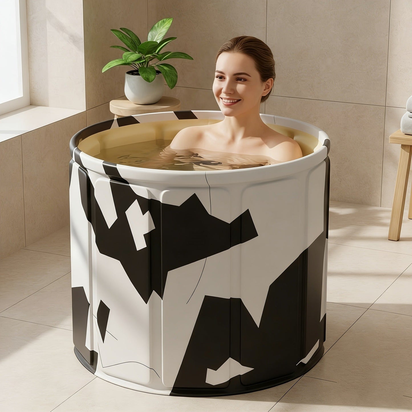 Foldable Soaking Bathtub for Adults Portable Extra Large Free Standing Hot Tub with Temperature Retention Easy Assembly for Small Spaces