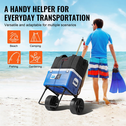 Folding Beach Cart with Balloon Wheels – 165LBS Capacity Sand Dolly for Camping Fishing Picnic Garden