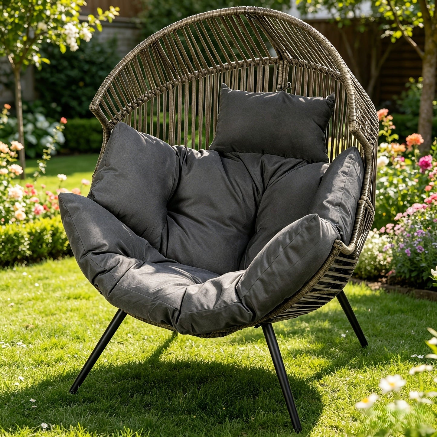Egg Chair Outdoor Wicker PE Rattan Oversized Patio Lounge Chair with Cushion Rocking Egg Chair for Backyard Balcony Garden Beige Black Black/Rattan