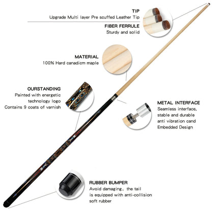Vintage Maple Pool Cue Stick 58 Inch 20oz – Classic Retro Design Billiard Cue with 3 Style Options – Perfect Gift for Dad, Men & Billiard Enthusiasts, Great for Home & Bar
