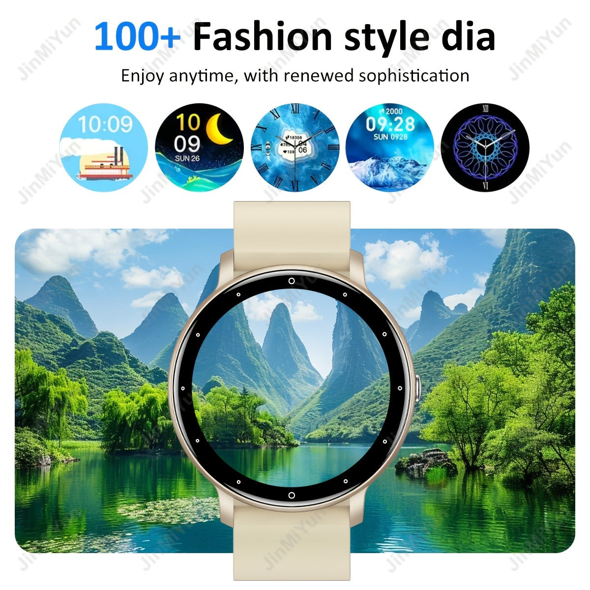 Smart Watch 1.5-Inch Round Display with Wireless Calling, Custom Faces and Black Silicone Band