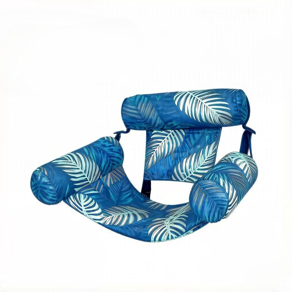 Two-Piece Leaf Print Inflatable Pool Lounge Chair Set with Backrests, Armrests and Open Seat Panels
