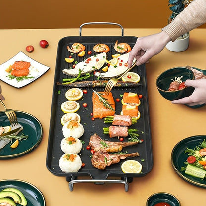 Electric Griddle 1500W Non-Stick Oblong Baking Pan 5-Speed Temperature Control Smokeless Indoor Grill for Eggs Vegetables BBQ Dishwasher Safe Black